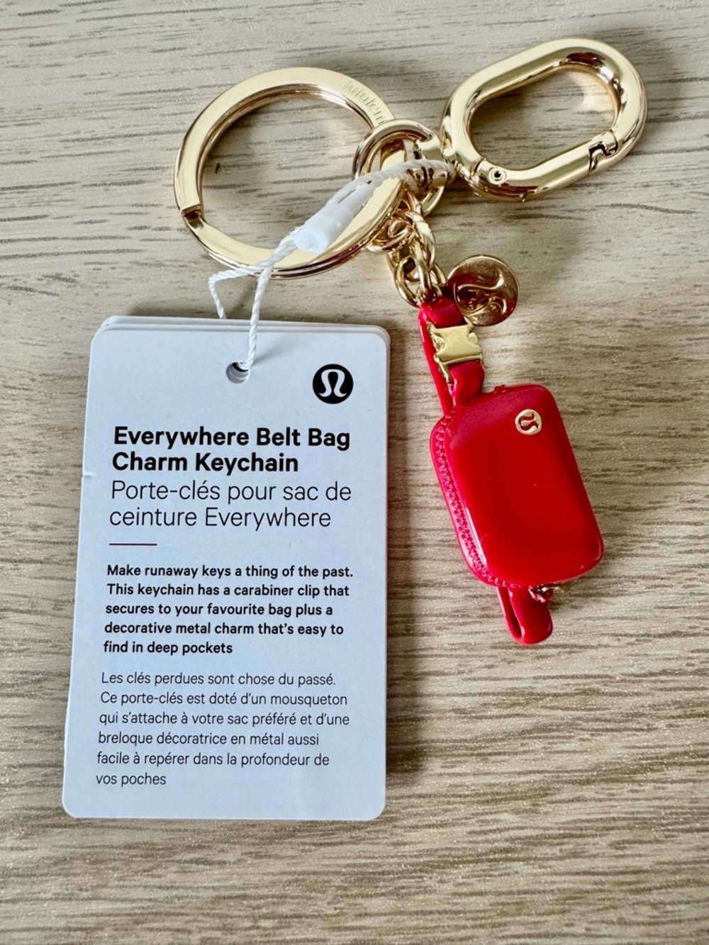 Lululemon Everywhere Belt Bag Red Charm Keychain Keyfob NWT Bag attachment NEW - Picture 2 of 6